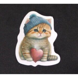 10/$10 Orange Kitten With Red Heart Valentine's Day Sticker 1.5" x 1.25" (AG)